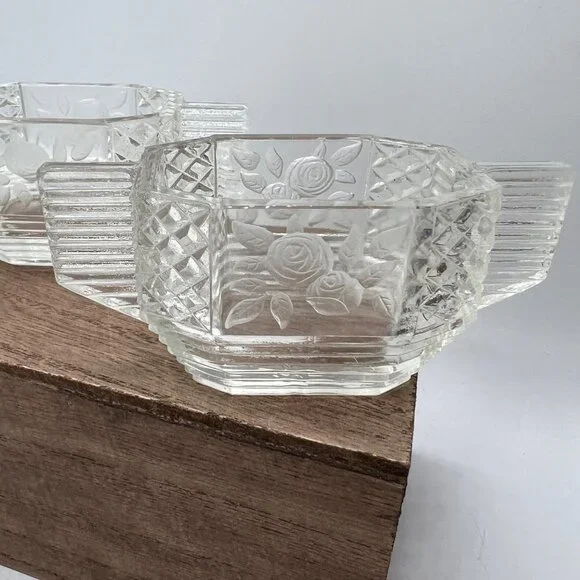 Art Deco Vintage Glass Etched Sugar Bowl Roses Floral Flowers - Picture 2 of 16
